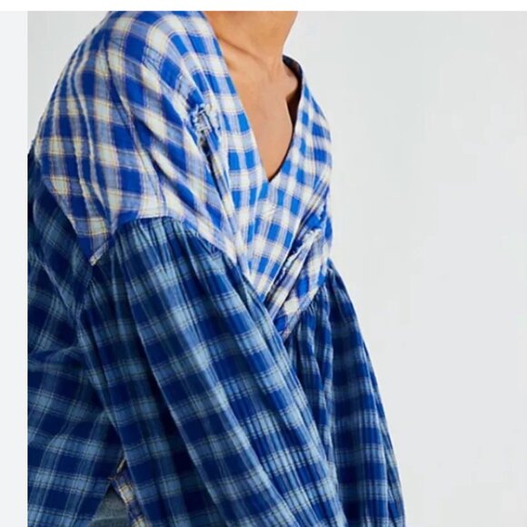 RESERVED!!! Free people Solstice Plaid cotton gauze top - oversized L - Picture 2 of 8